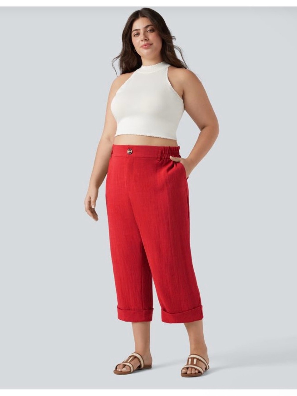 HALARA High Waisted Capri Linen-Feel Resort Ankle Pants